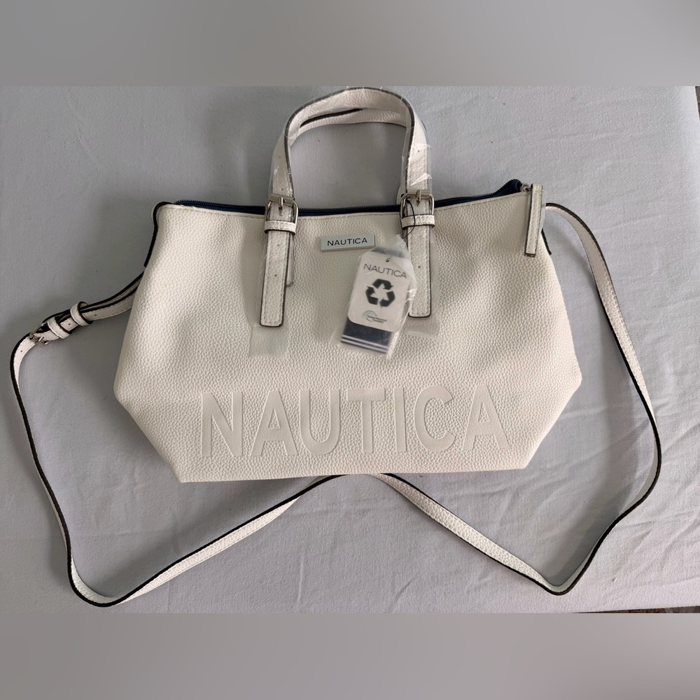 Nautica White Satchel Purse Logo Embossed Crossbody NWT Read